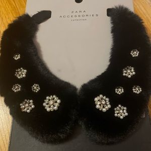 Zara Fur Collar with beaded pearl detail and bow tie back